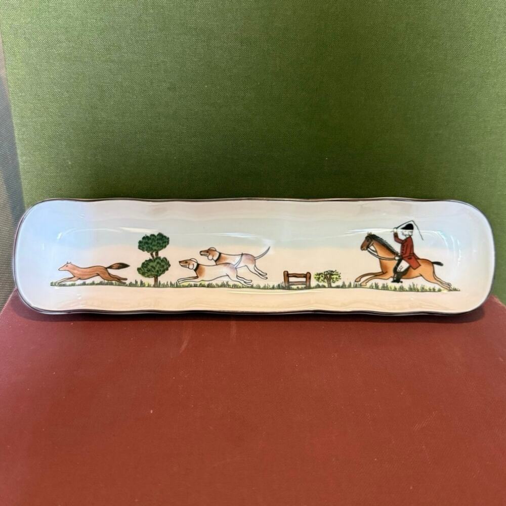 Crown Staffordshire Bone China Tray • “Hunting Scene” England Mid‑Century • 8.5”
